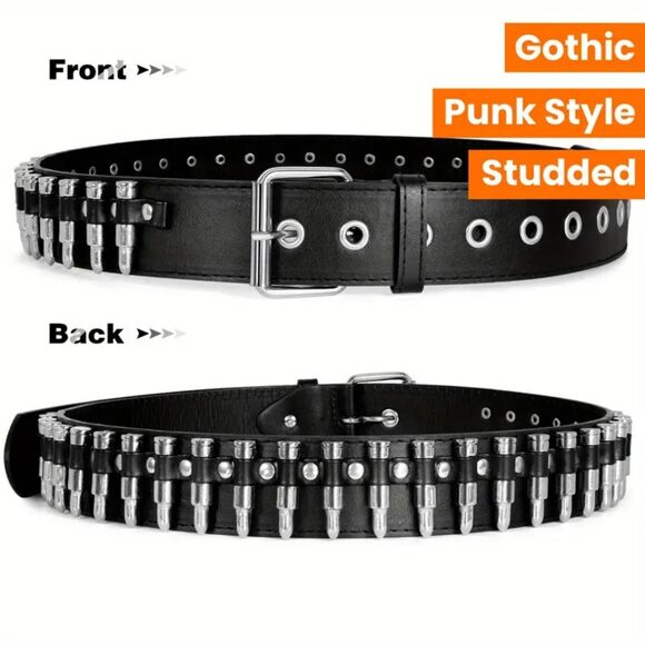 Gothic Punk Bullet Cosplay Belt Studded Grommet Rivet Waist Belt 32-38" - Picture 4 of 4